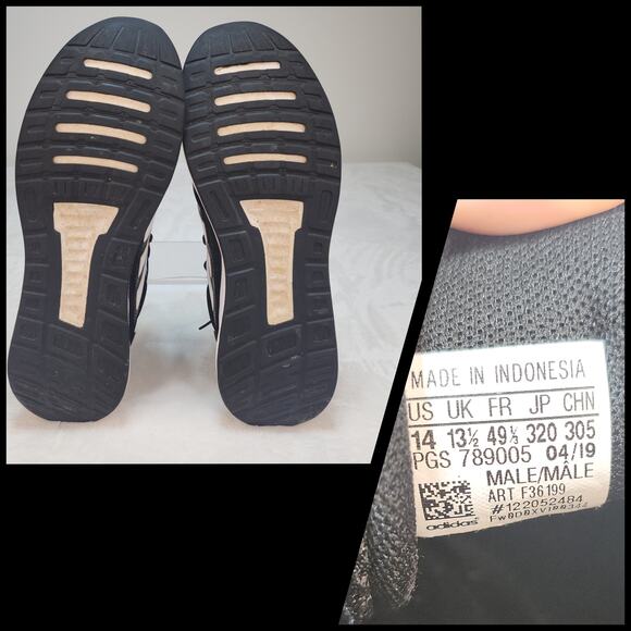 Adidas Shoes Mens 14 Run Falcon Core Black Running Walking Gym Workout Low Tops - Picture 15 of 15